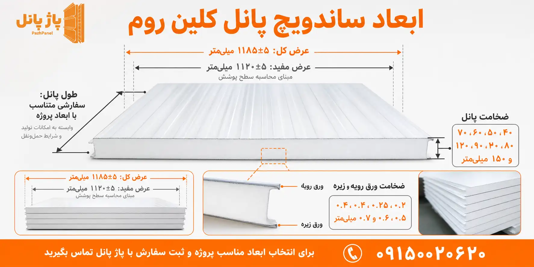 ابعاد مهندسی ساندویچ پانل کلین روم
