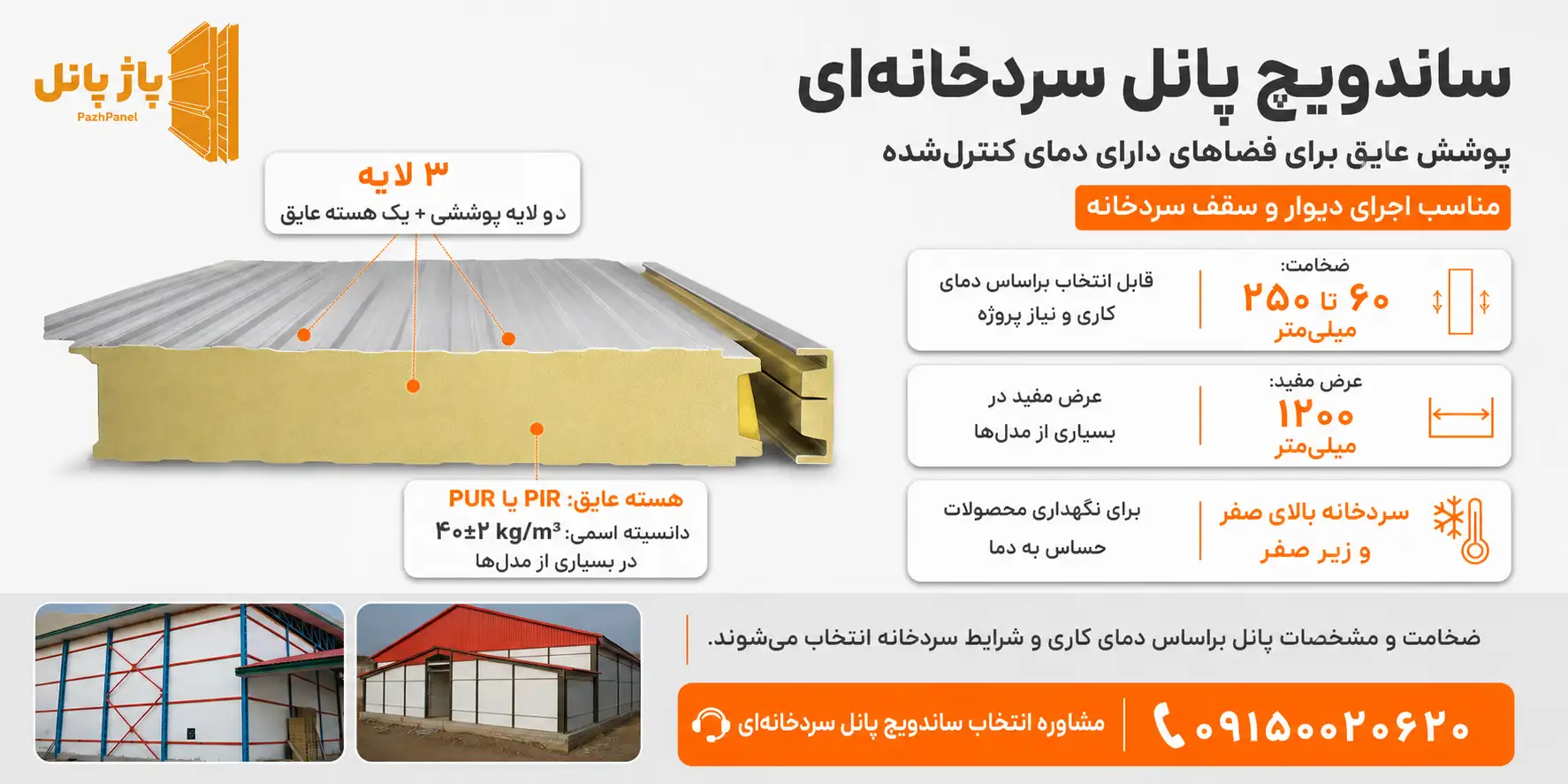 ساندویچ پانل سردخانه ای قفل دار کم لاک